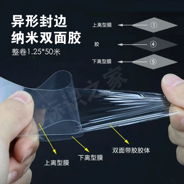异型封边双面胶超透超薄纳米双面胶异型封边双面胶1.25*50米